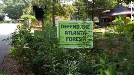 A &quot;Defend the Atlanta Forest&quot; sign is seen in Atlanta, Georgia, on July 22, 2022.