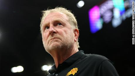 Sarver walks in Footprint Center for the Suns&#39; playoff game against the New Orleans Pelicans during Game 2 of the first round for the 2022 NBA playoffs.