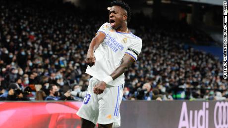 Vinicius Jr. celebrates his goal against Deportivo Alaves earlier this year. 