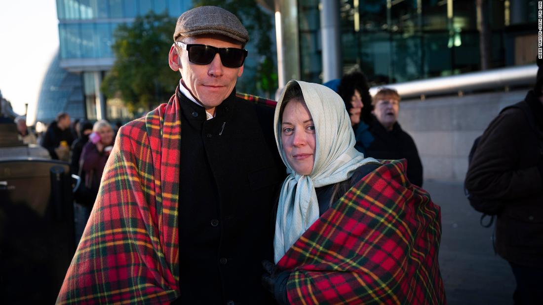 Richard and Emma Hawkins came to London from Nottingham, England, to pay their respects to Queen Elizabeth II. &quot;It&#39;s historic,&quot; Emma said. &quot;One minute we&#39;ve been happy and the next (the line) feels like never ending.&quot;