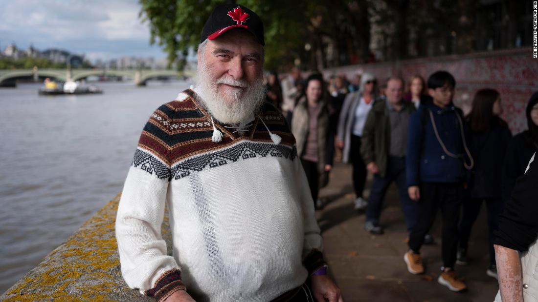 Pesach Nussbaum is visiting from Montreal, Canada. He has family in London and was there ahead of Rosh Hashanah, which marks the Jewish New Year. &quot;To tell you the truth, I was on a two-hour walking tour and I saw The Queue so I joined it,&quot; he said.