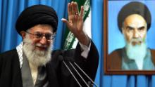 A handout photo provided by Iran&#39;s Supreme Leader&#39;s office shows Iranian supreme leader Ayatollah Ali Khamenei waving next to a portrait of Iran&#39;s late founder of Islamic Republic, Ayatollah Ruhollah Khomeini during Friday prayers sermon at Tehran University on February 3, 2012. Khamenei said that Iran has its &quot;own threats&quot; to respond to any military attack or sanctions against its oil exports. AFP PHOTO/HO/KHANENEI.IR   ++  RESTRICTED TO EDITORIAL USE - MANDATORY CREDIT &quot;AFP PHOTO / KHAMENEI.IR&quot; - NO MARKETING NO ADVERTISING CAMPAIGNS - DISTRIBUTED AS A SERVICE TO CLIENTS ++ (Photo by - / KHAMENEI IR / AFP) (Photo by -/KHAMENEI IR/AFP via Getty Images)