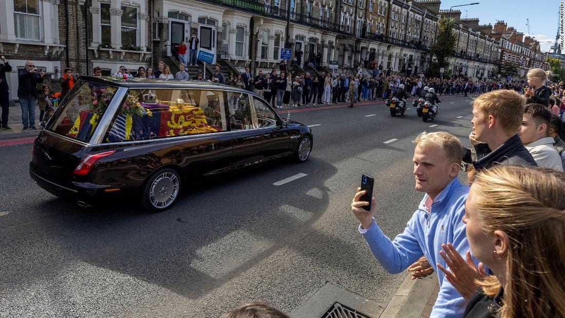The Queen&#39;s coffin is transported through London after her state funeral.