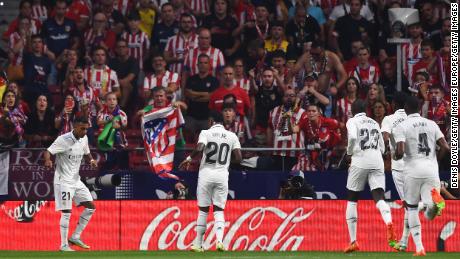 Rodrygo and Vinícius Jr. celebrate Real Madrid&#39;s first goal.