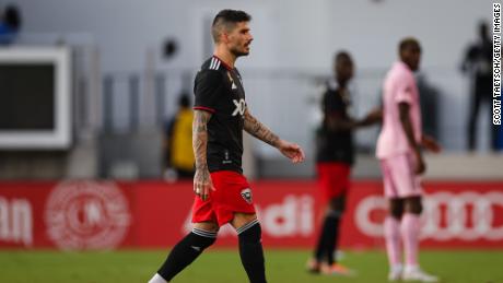 WASHINGTON, DC - SEPTEMBER 18: Taxiarchis Fountas #11 of D.C. United leaves the game after a play against Inter Miami during the second half of the MLS game at Audi Field on September 18, 2022 in Washington, DC. (Photo by Scott Taetsch/Getty Images)