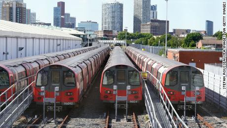 Jubilee line trains parked at the London Underground Stratford Market Depot in London, as London Underground workers joined members of the Rail, Maritime and Transport union in their nationwide strike in a bitter dispute over pay, jobs and conditions. Picture date: Tuesday June 21, 2022. (Photo by Stefan Rousseau/PA Images via Getty Images)