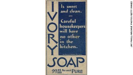 Advertisement for Ivory Soap by the Procter and Gamble Company in Cincinnati, Ohio, 1897. (Photo by Jay Paull/Getty Images)