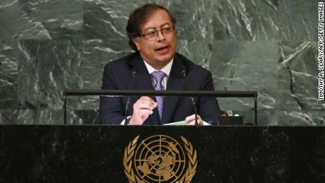 Kolombiya Devlet Başkanı Gustavo Petro, 20 Eylül 2022'de New York'taki BM merkezinde Birleşmiş Milletler Genel Kurulu'nun 77. oturumuna hitap ediyor. 