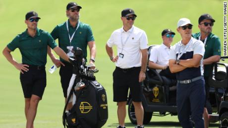     Immelman and members of the International Team during a practice round at Quail Hollow.