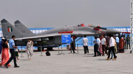 An Indian Air Force Mig 29 fighter jet on October 6, 2021, in Ghaziabad, India. Russia is India&#39;s biggest arms supplier. 