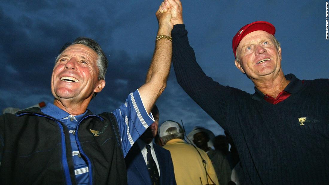 History was made at the 5th edition of the tournament, in 2003, as George, South Africa, played host to the Presidents Cup&#39;s sole tie -- a 17-17 stalemate. Gary Player (L) captained the International Team for the first time in his home country, agreeing to share the trophy with US skipper Jack Nicklaus (R) after three tied playoff holes between Ernie Els and Tiger Woods. 