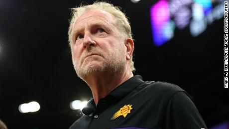 Apr 19, 2022; Phoenix, Arizona, USA; Phoenix Suns owner Robert Sarver against the New Orleans Pelicans during game two of the first round for the 2022 NBA playoffs at Footprint Center. Mandatory Credit: Mark J. Rebilas-USA TODAY Sports