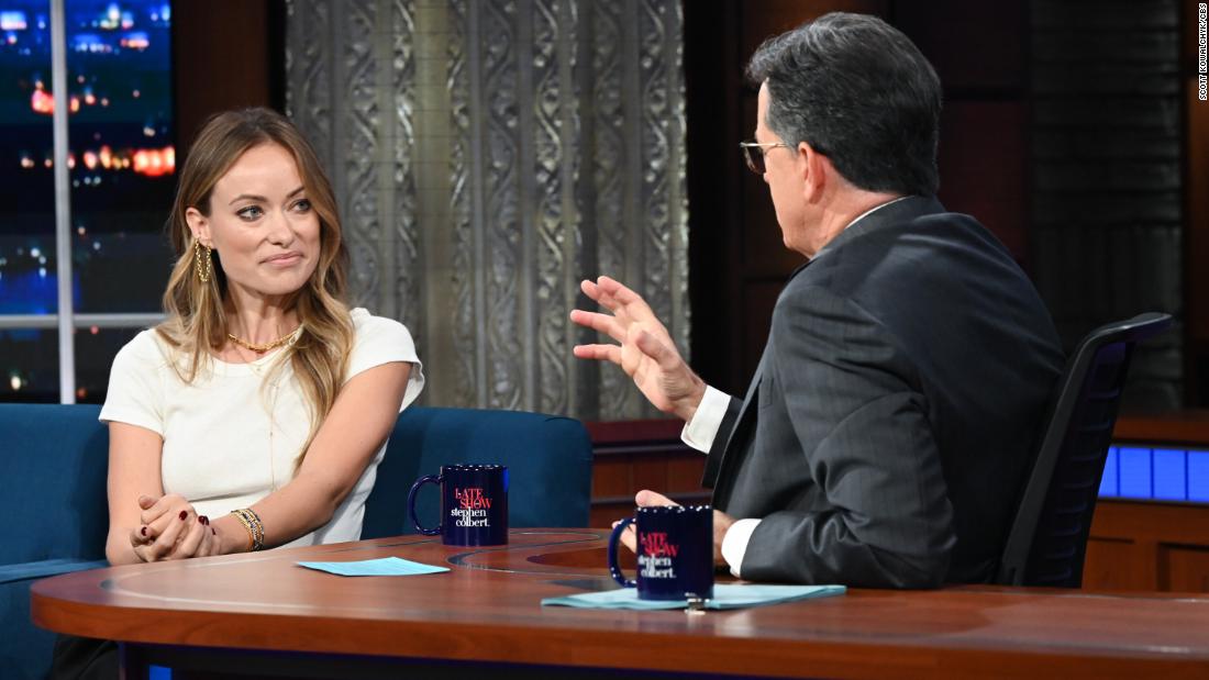Colbert asked Olivia Wilde if Harry Styles spit on Chris Pine. Hear her response