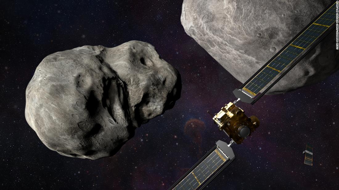 What will be visible when the DART spacecraft crashes into a tiny asteroid