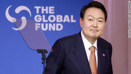 South Korean President Yoon Suk-yeol attends the Global Fund&#39;s Seventh Replenishment Conference in New York City on September 21, 2022.