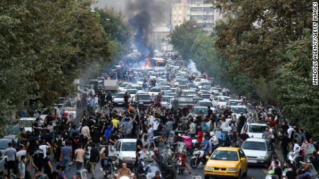 Demonstrations in Tehran following the death of Mahsa Amini on September 21.
