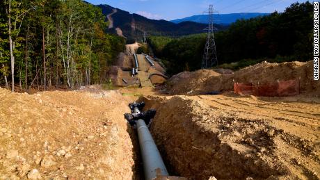 Lengths of pipe placed the ground along the under-construction Mountain Valley Pipeline near Elliston, Virginia, U.S. September 29, 2019. Picture taken September 29, 2019. REUTERS/Charles Mostoller