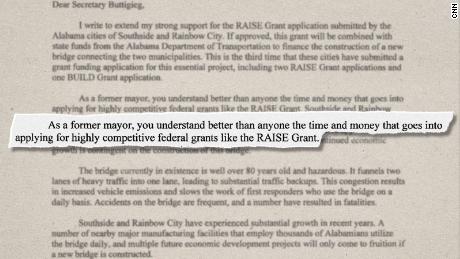 A passage from a letter from Sen. Tommy Tuberville from April to Transportation Secretary Pete Buttigieg.