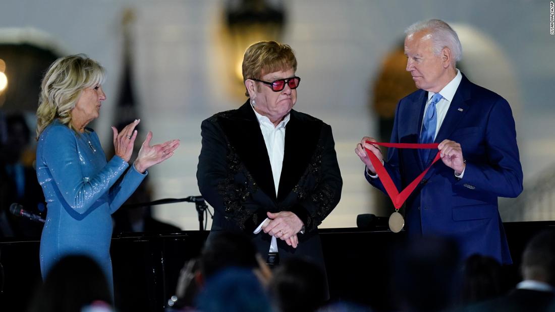 Biden surprises Elton John with National Humanities Medal at White House