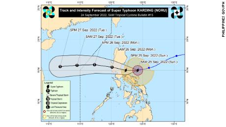 La traccia delle previsioni del Super Typhoon Noru. 