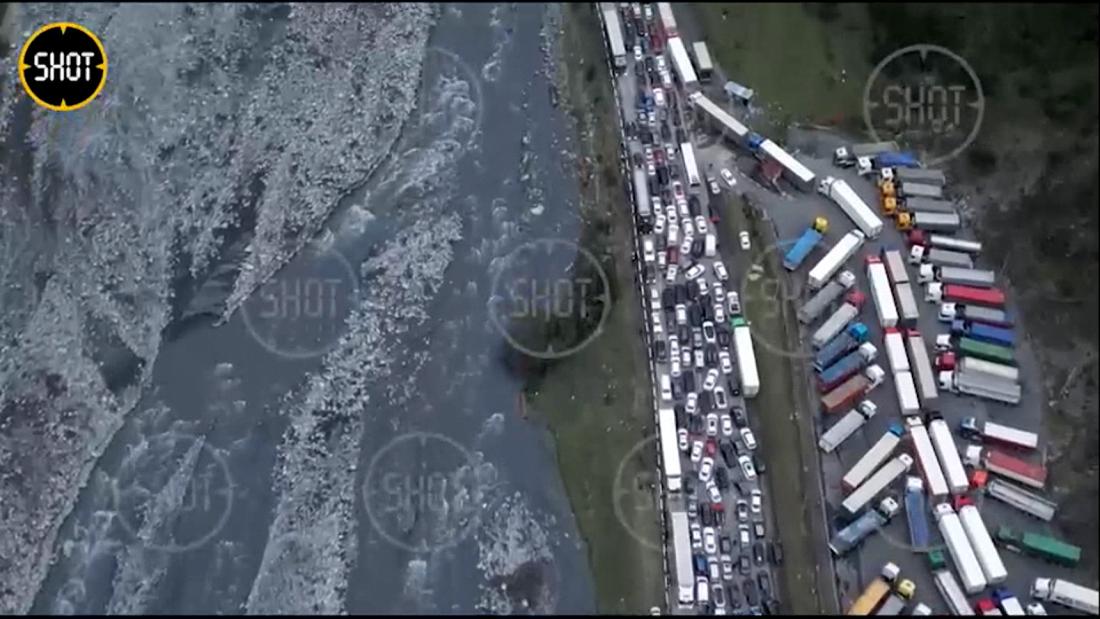 Watch: Satellite images show 10-mile line of cars fleeing Russia