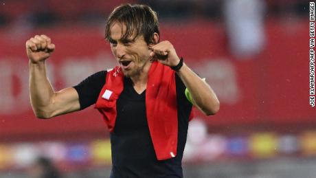 Luka Modric celebrates after securing Croatia's place in the final.