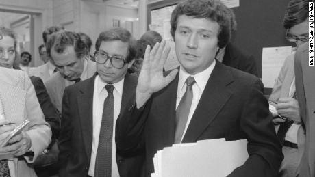 Rep. Michael Myers, D-Pennsylvania, speaks to reporters at the Capitol after he was expelled from Congress by fellow House members for taking a bribe in the FBI Abscam case.