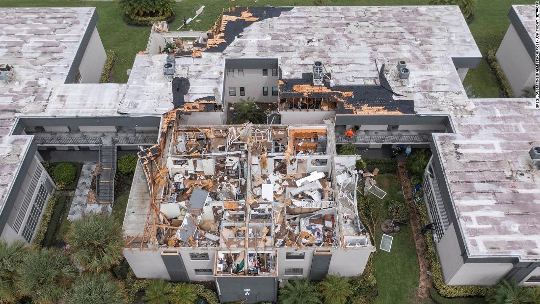 Damage is seen at the Kings Point condos in Delray Beach, Florida, on Wednesday. &lt;a href=&quot;https://www.palmbeachpost.com/story/weather/2022/09/28/hurricane-ian-major-damage-kings-point-near-delray/10447519002/&quot; target=&quot;_blank&quot;&gt;Officials believe&lt;/a&gt; it was caused by a tornado fueled by Hurricane Ian.