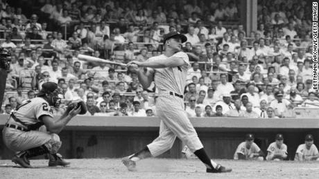 Roger Maris, of the New York Yankees, batting during a game against the Detroit Tigers in 1960. 
