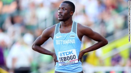 Tebogo looks on during the 100-meter heats at this year&#39;s World Athletics Championships in Oregon.
