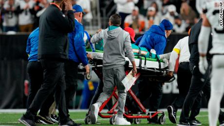 Miami Dolphins quarterback Tua Tagovailoa taken off the field on stretcher during game against Bengals