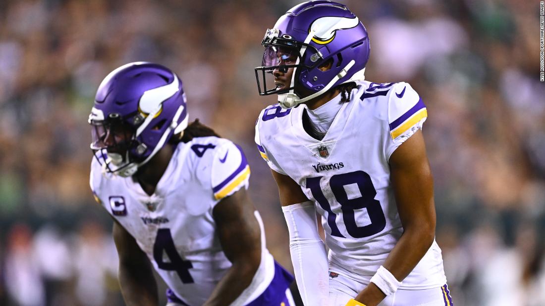 Baltimore, USA. 07th Nov, 2021. Minnesota Vikings WR Justin Jefferson (18)  in action during a game against the Baltimore Ravens at M&T Bank Stadium in  Baltimore, Maryland on November 7, 2021. Photo/