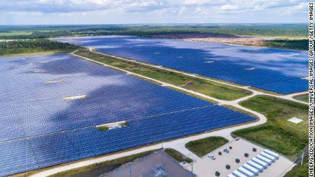 Florida, Babcock Ranch, aerial of large photovoltaic power station. (Photo by: Jeffrey Greenberg/Education Images/Universal Images Group via Getty Images)