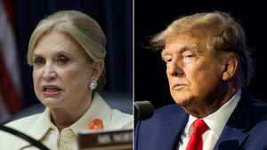 Carolyn Maloney, left, and Donald Trump