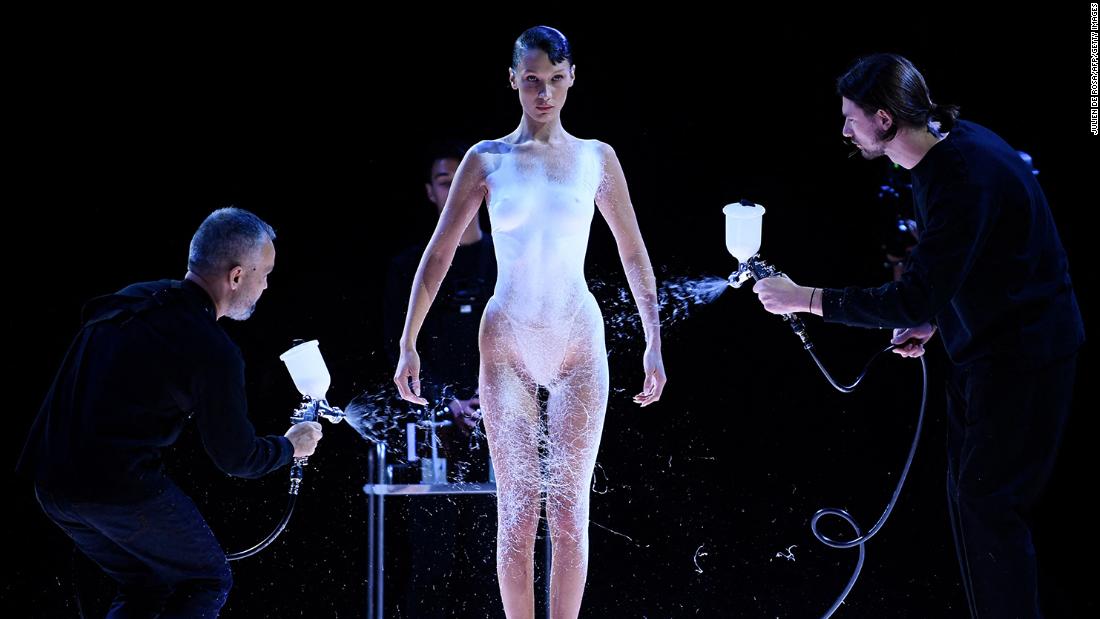 Bella Hadid’s spray-on Coperni dress at Paris Fashion Week