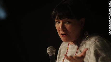 US writer Sandra Cisneros talks during the fifth literary festival &quot;CentroAmérica Cuenta&quot; dedicated to two great French authors of the twentieth century, André Malraux and Albert Camus in the French Alliance of Managua on May 22, 2017. / AFP PHOTO / INTI OCON        (Photo credit should read INTI OCON/AFP via Getty Images)