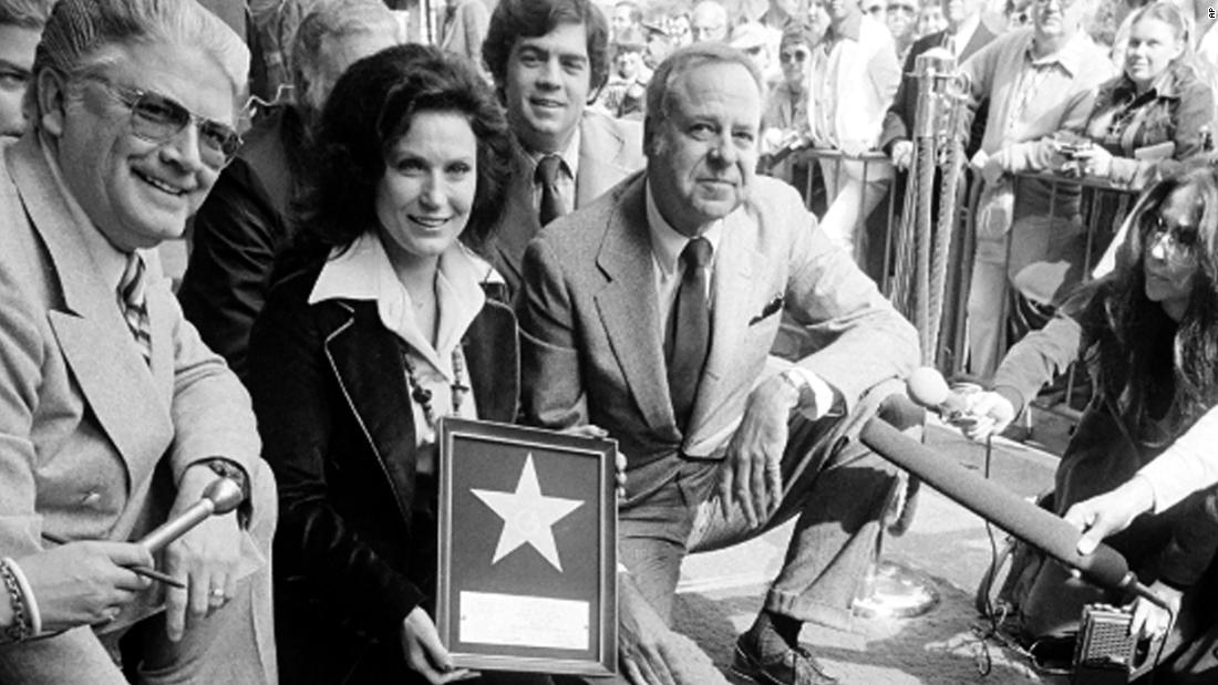 Lynn holds up a commemorative plaque at the dedication of a star honoring her at the Hollywood Walk of Fame in Los Angeles in 1978.