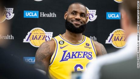 LeBron James answers questions from the media at the 2022 Media day at the UCLA Health Training Center in El Segundo Monday, September 26, 2022.