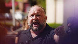 InfoWars founder Alex Jones speaks to the media outside Waterbury Superior Court during his trial on September 21 2022 in Waterbury Connecticut Jones is being sued by several victims39 families for causing emotional and psychological harm after they lost their children in the Sandy Hook massacre A Texas jury last month ordered Jones to pay 493 million to the parents of 6-year-old Jesse Lewis one of 26 students and teachers killed in the shooting in Newtown Connecticut 