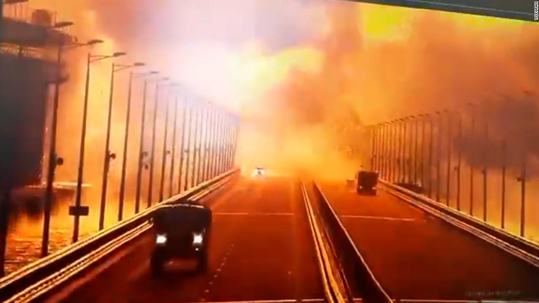 Surveillance footage captures large explosion on key bridge to Russian-annexed Crimea – CNN Video
