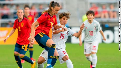 Torrecilla (14) plays for Spain in the SheBelieves Cup against Japan on March 5, 2020. 