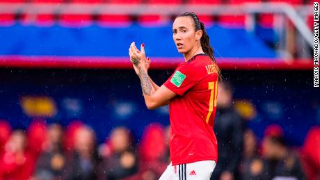 Virginia Torrecilla of Spain gestures during the 2019 FIFA Women&#39;s World Cup France group B match between Germany and Spain at Stade du Hainaut on June 12, 2019 in Valenciennes, France.