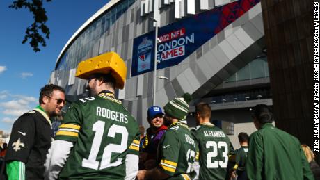 Packers fans arrive at the stadium prior to the match between the Packers and the Giants. 