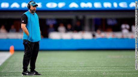 Rhule looks on during the second half of the Panthers&#39; game against the Arizona Cardinals.