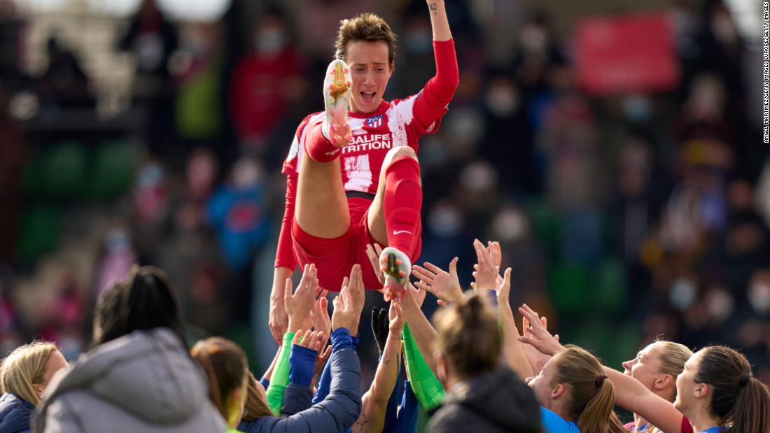 Soccer star's 'sisters' fling her into the air to honor her remarkable courage