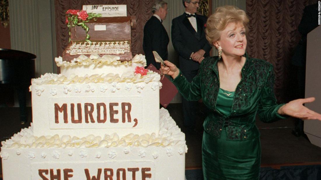 Lansbury celebrates the 100th episode of the TV series &quot;Murder, She Wrote&quot; in 1989. From 1984 to 1996, Lansbury starred on the show as mystery-solving author Jessica Fletcher.