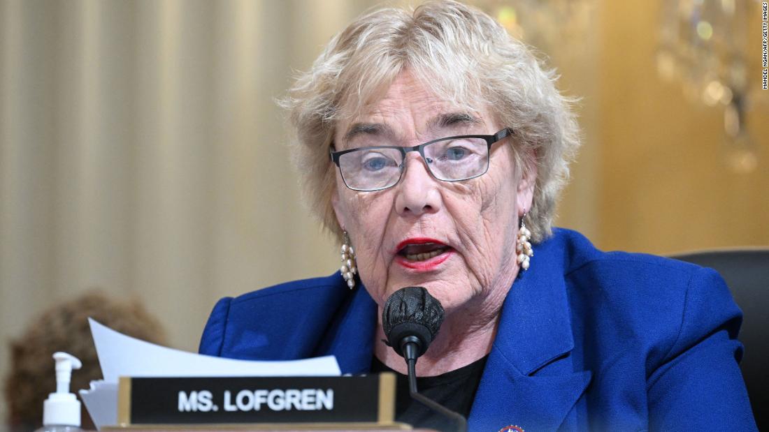 US Rep. Zoe Lofgren, one of the committee members, speaks during proceedings on October 13. The committee &lt;a href=&quot;https://www.cnn.com/politics/live-news/jan-6-hearing-livestream-10-13-2022#h_b11a1b077e0a7734c1e03434945c0dd7&quot; target=&quot;_blank&quot;&gt;revealed new evidence&lt;/a&gt; that Trump had a premeditated plan to declare victory no matter what the election results were. &quot;The evidence shows that his false victory speech was planned well in advance, before any votes had been counted,&quot; Lofgren said.