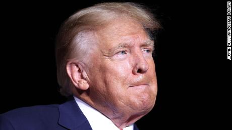 Former U.S. President Donald Trump looks on during a campaign rally at Minden-Tahoe Airport on October 08, 2022 in Minden, Nevada. Former U.S. President Donald Trump held a campaign style rally for Nevada GOP candidates ahead of the state&#39;s midterm election on November 8th. 