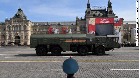 A Russian Iskander-M missile launcher parades through Red Square during a rehearsal of the Victory Day military parade in Moscow on May 7.