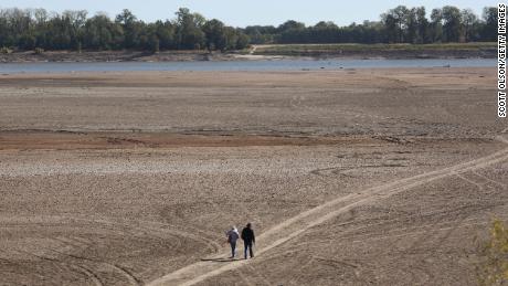 Low water levels are allowed treasure hunters to comb the shoreline of the Mississippi River on October 18, near Portageville, Missouri.
